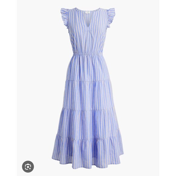 J.Crew Women's Blue Striped Tiered Midi Dress Flutter Preppy Coastal Size 10 - Picture 1 of 9